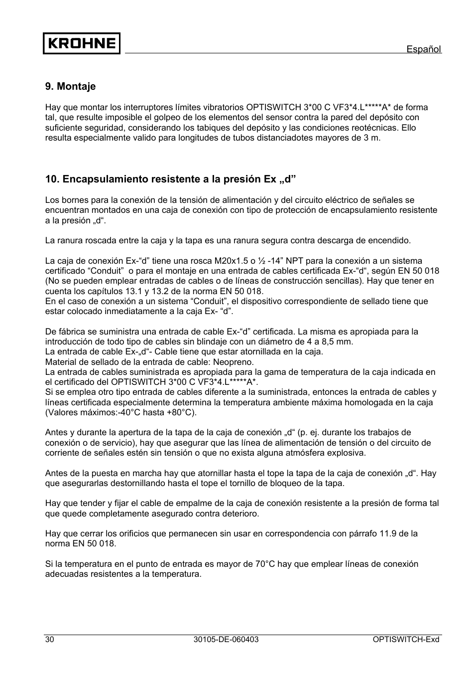 KROHNE OPTISWITCH 3x00 Ex II1_2G-II2G-EExd IICT6 DE User Manual | Page 30 / 32