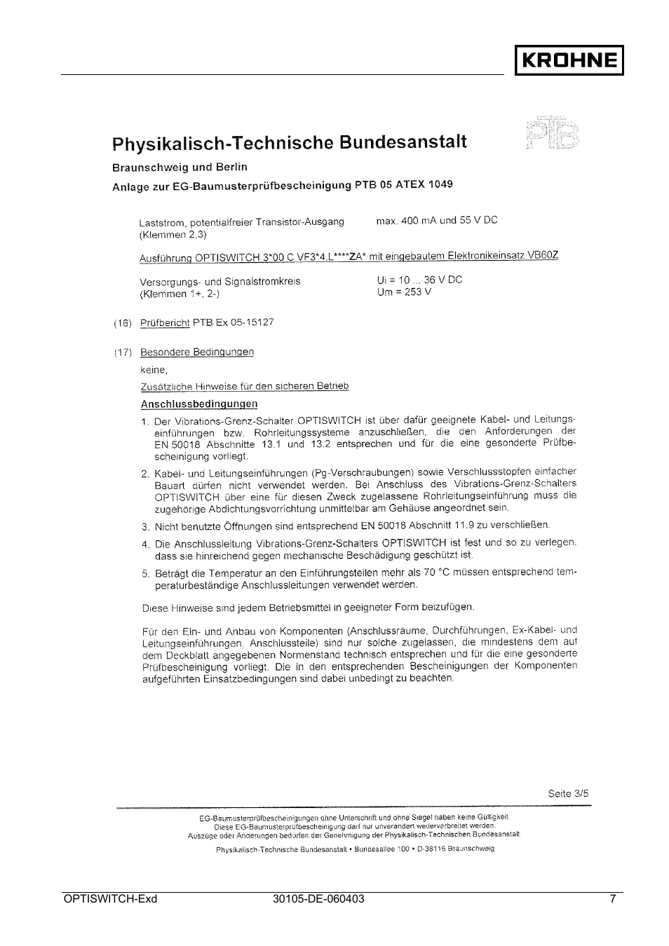 KROHNE OPTISWITCH 3x00 Ex II1_2G-II2G-EExd IICT6 DE User Manual | Page 7 / 32