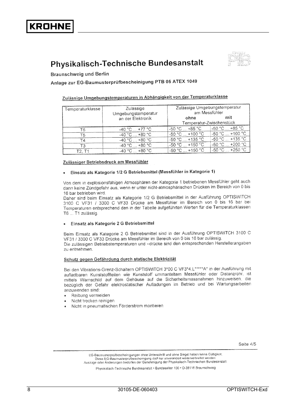 KROHNE OPTISWITCH 3x00 Ex II1_2G-II2G-EExd IICT6 DE User Manual | Page 8 / 32