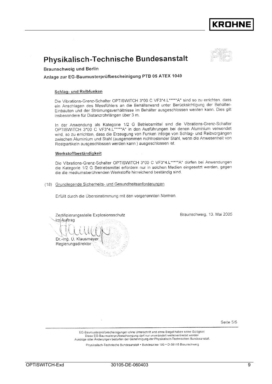 KROHNE OPTISWITCH 3x00 Ex II1_2G-II2G-EExd IICT6 DE User Manual | Page 9 / 32