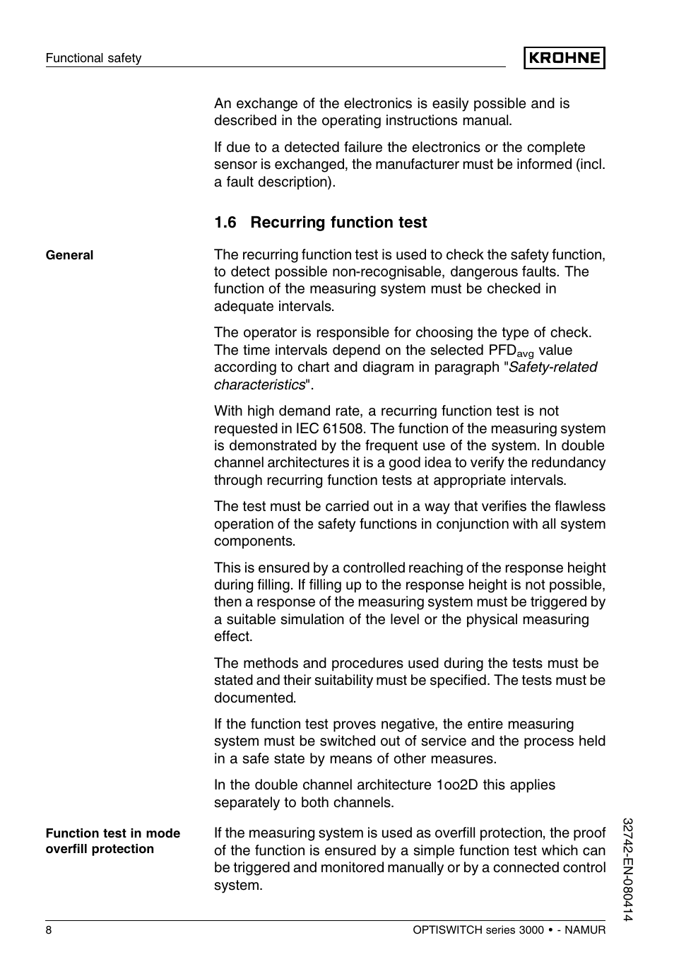 6 recurring function test | KROHNE OPTISWITCH 3x00C NAMUR SIL EN User Manual | Page 8 / 12