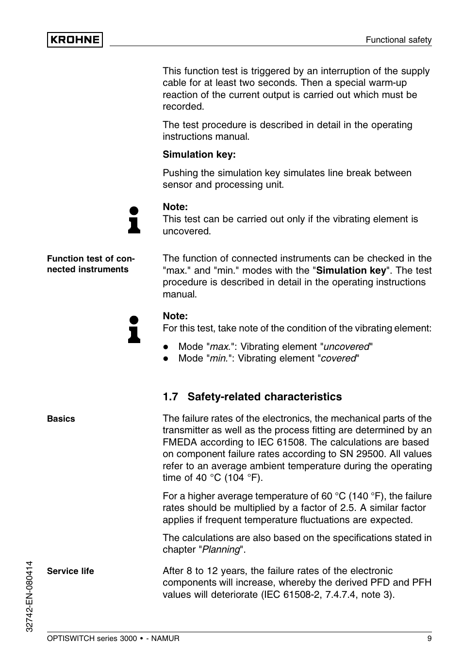 7 safety–related characteristics | KROHNE OPTISWITCH 3x00C NAMUR SIL EN User Manual | Page 9 / 12