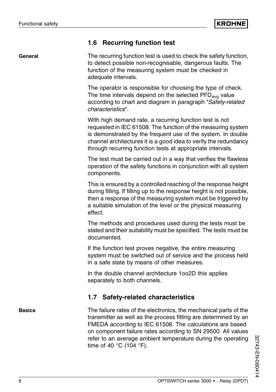 6 recurring function test, 7 safety–related characteristics | KROHNE OPTISWITCH 3x00C Relay SIL EN User Manual | Page 8 / 12