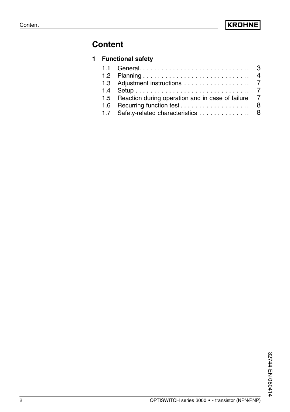 Content | KROHNE OPTISWITCH 3x00C Transistor SIL EN User Manual | Page 2 / 12