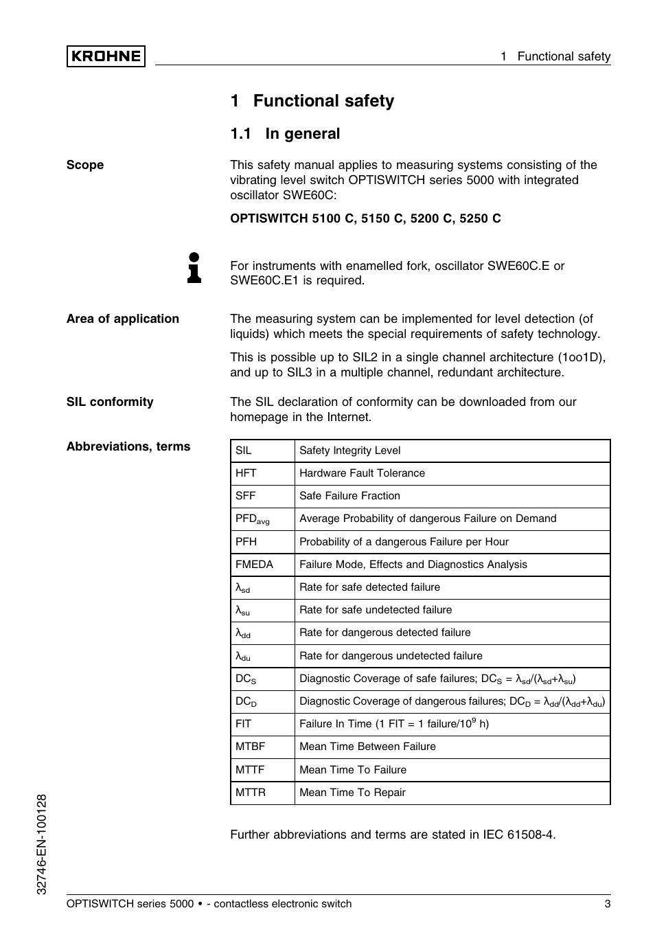 1 functional safety, 1 in general, 1functional safety | KROHNE OPTISWITCH 5xx0C Contactless SIL EN User Manual | Page 3 / 12