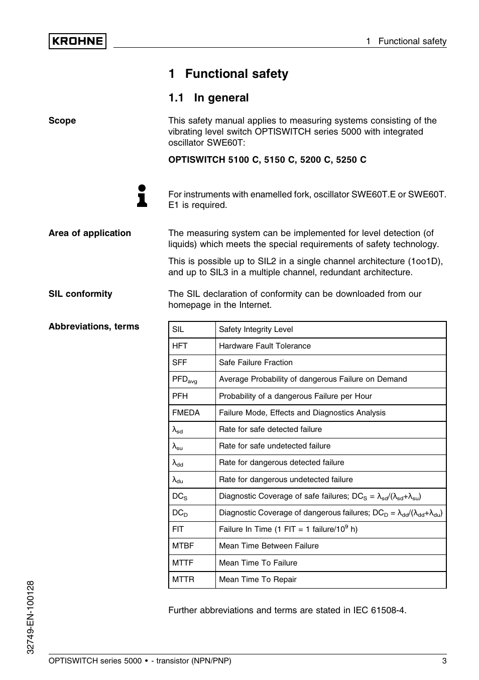 1 functional safety, 1 in general, 1functional safety | KROHNE OPTISWITCH 5xx0C Transistor SIL EN User Manual | Page 3 / 12