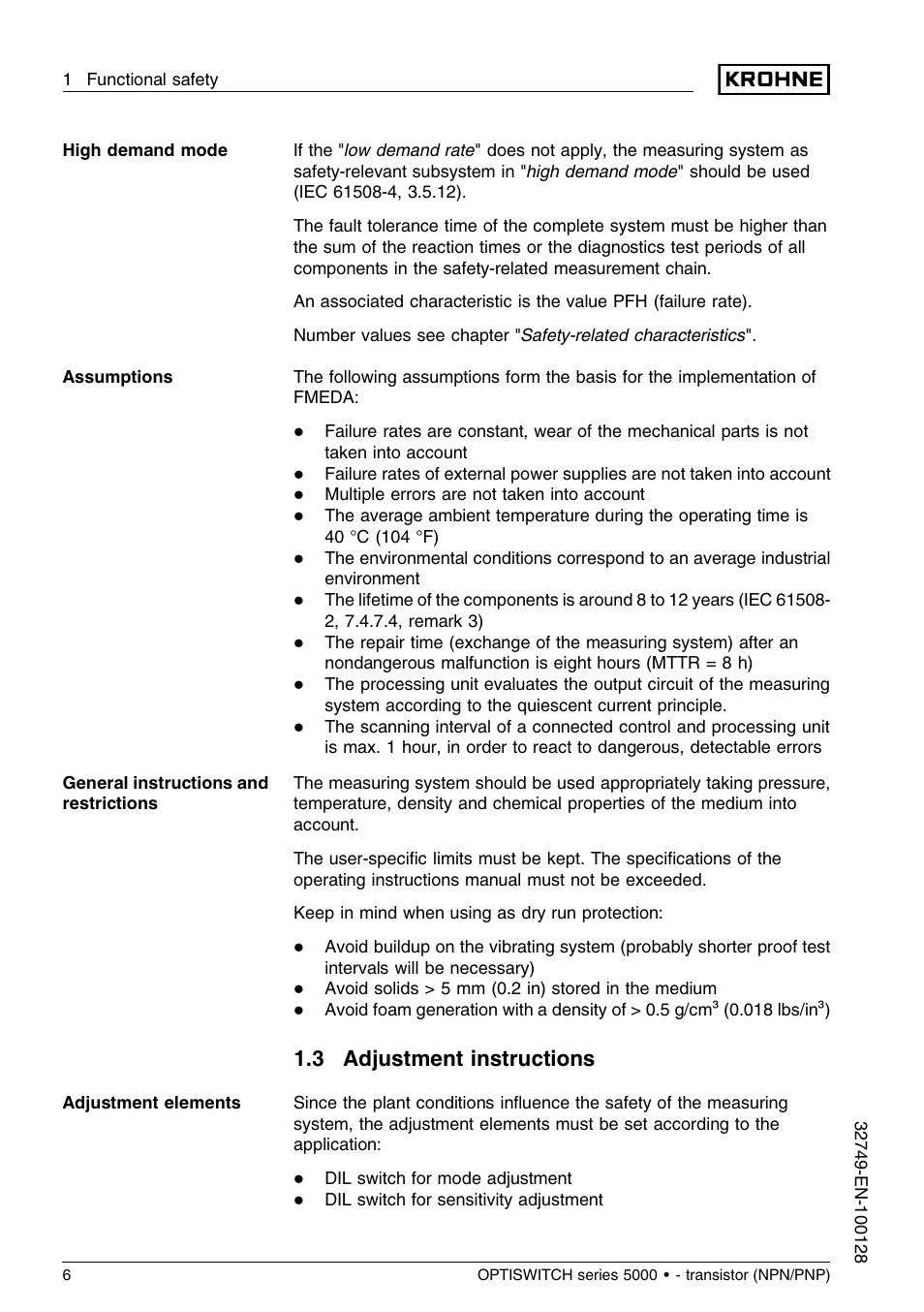 3 adjustment instructions | KROHNE OPTISWITCH 5xx0C Transistor SIL EN User Manual | Page 6 / 12