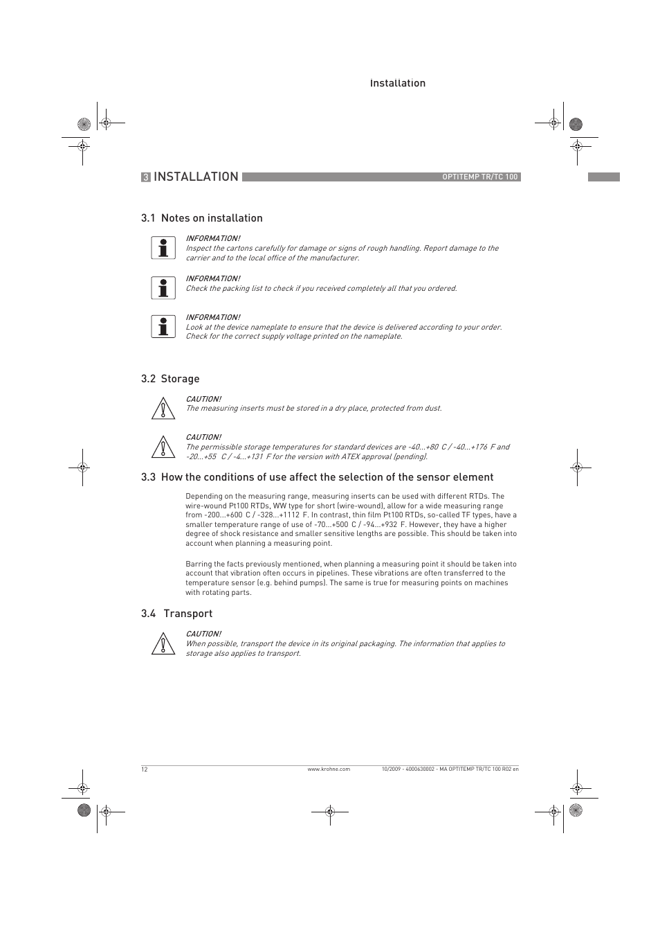 Installation | KROHNE OPTITEMP TR 100-TC 100 EN User Manual | Page 12 / 37