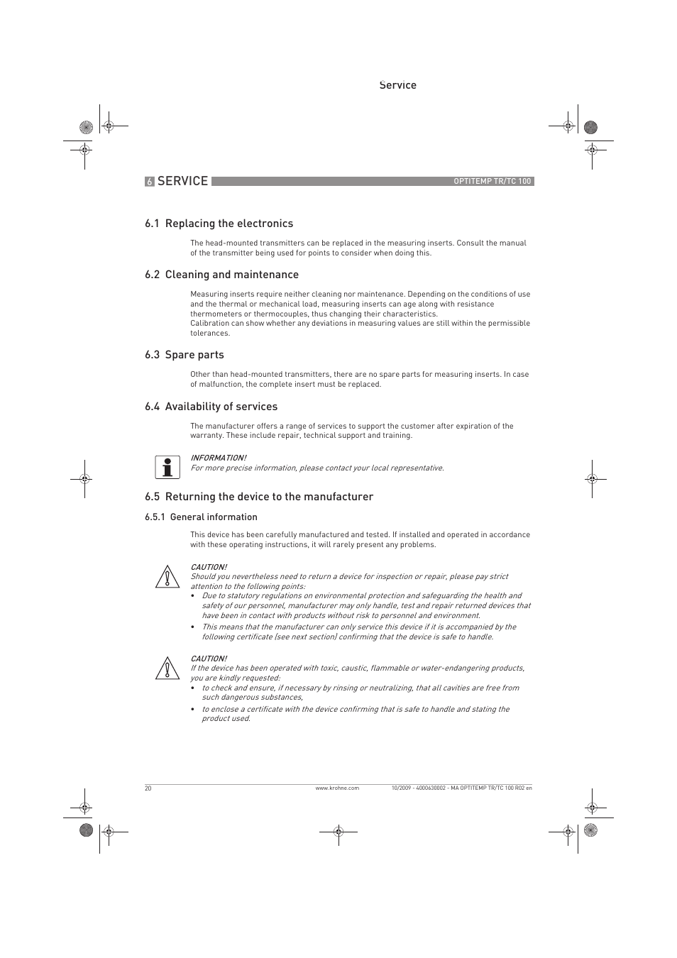 Service | KROHNE OPTITEMP TR 100-TC 100 EN User Manual | Page 20 / 37