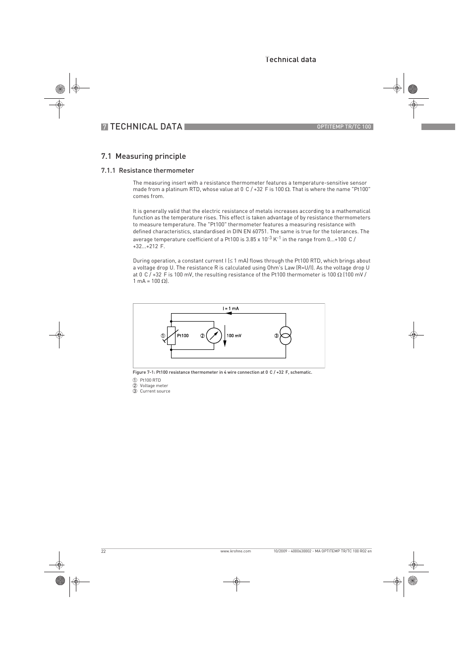 Technical data, Technical data 7.1 measuring principle | KROHNE OPTITEMP TR 100-TC 100 EN User Manual | Page 22 / 37