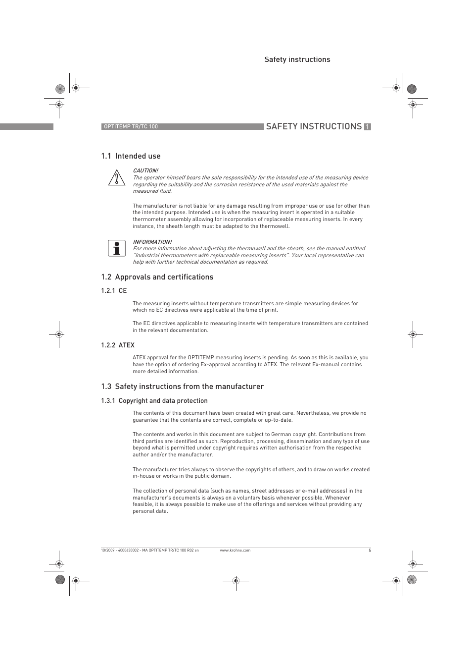 Safety instructions | KROHNE OPTITEMP TR 100-TC 100 EN User Manual | Page 5 / 37