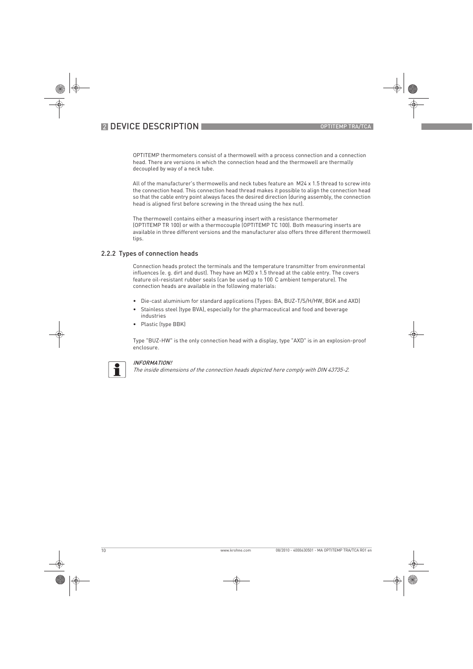 Device description | KROHNE OPTITEMP TRA-TCA EN User Manual | Page 10 / 60