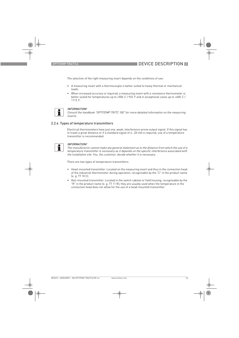 Device description | KROHNE OPTITEMP TRA-TCA EN User Manual | Page 13 / 60