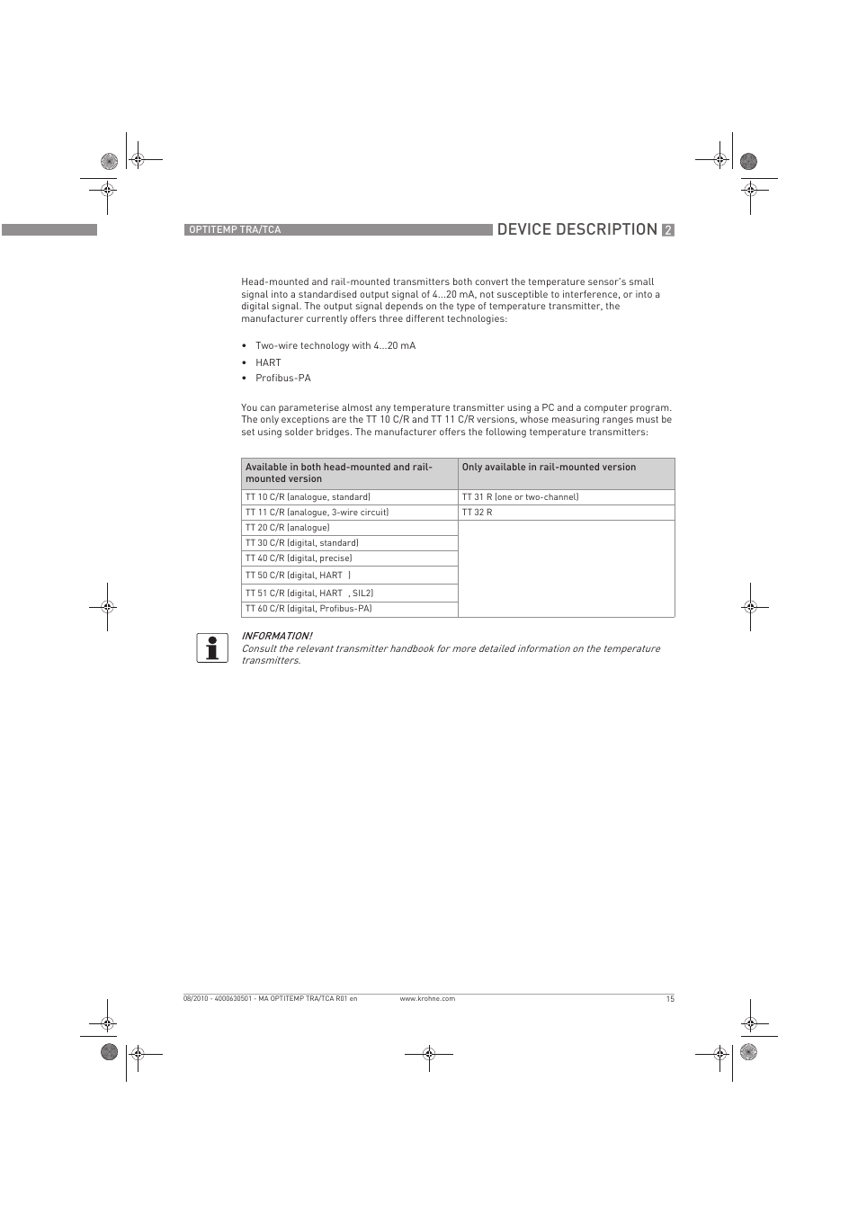 Device description | KROHNE OPTITEMP TRA-TCA EN User Manual | Page 15 / 60