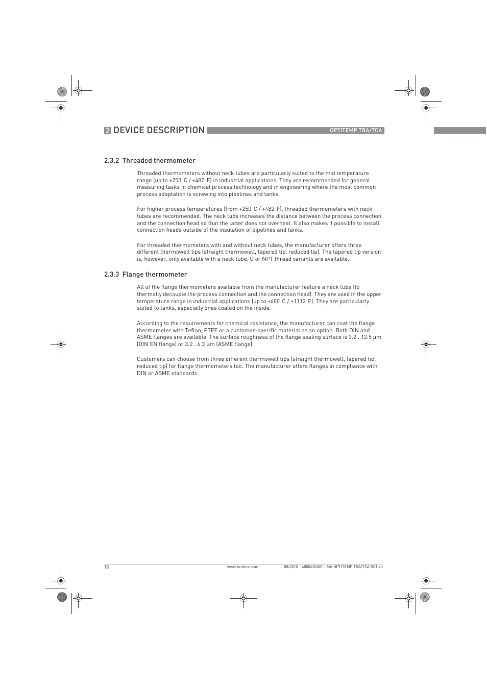 Device description | KROHNE OPTITEMP TRA-TCA EN User Manual | Page 18 / 60