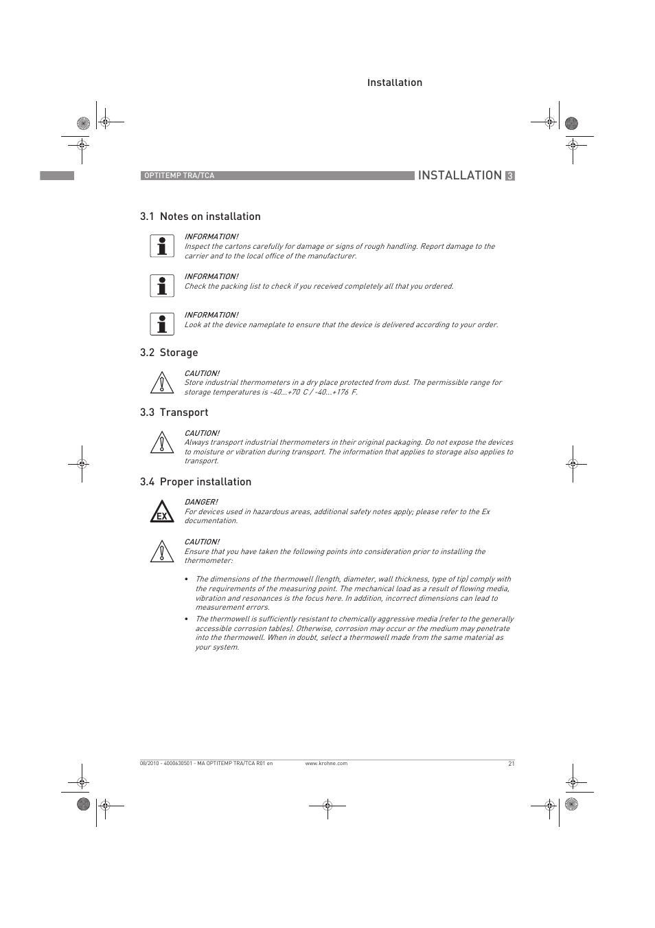 Installation | KROHNE OPTITEMP TRA-TCA EN User Manual | Page 21 / 60