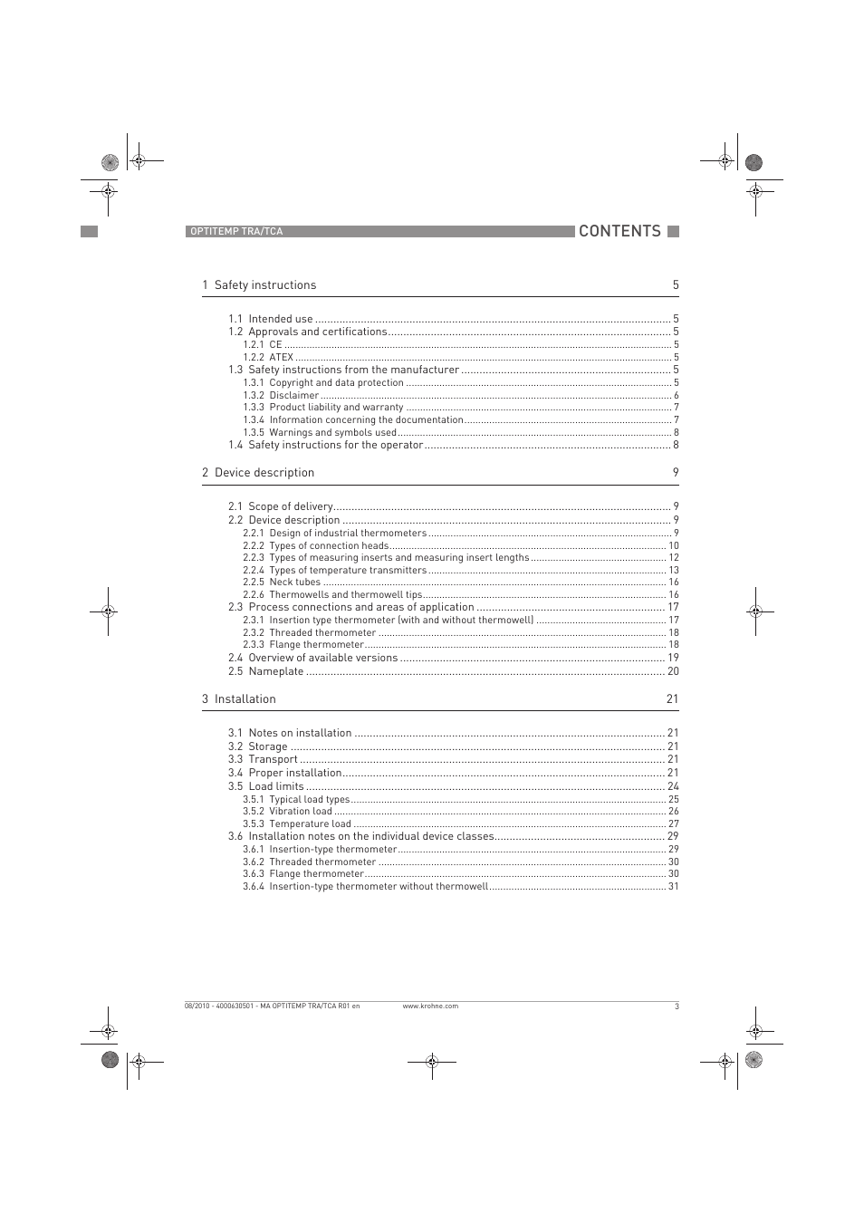 KROHNE OPTITEMP TRA-TCA EN User Manual | Page 3 / 60