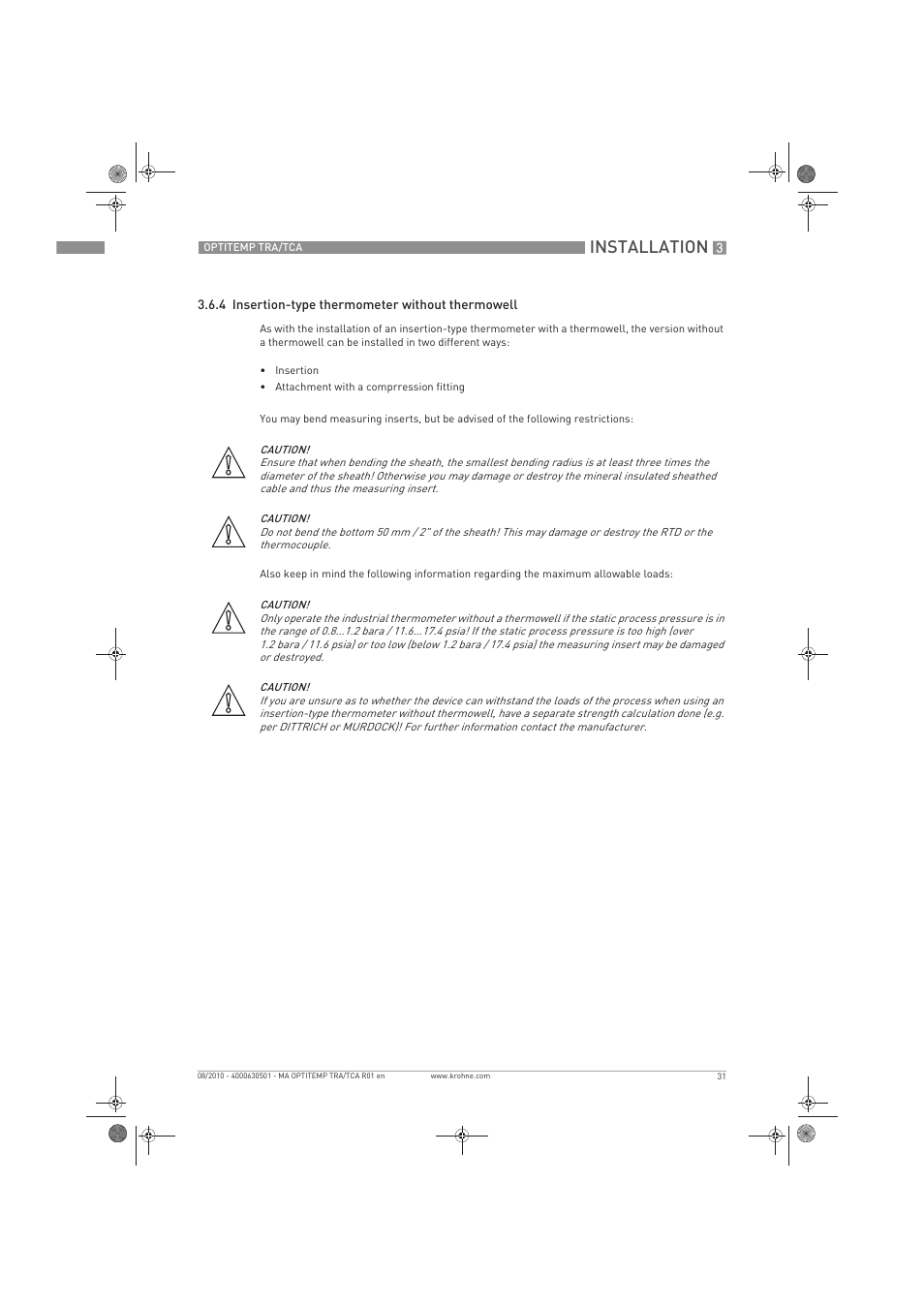 Installation | KROHNE OPTITEMP TRA-TCA EN User Manual | Page 31 / 60