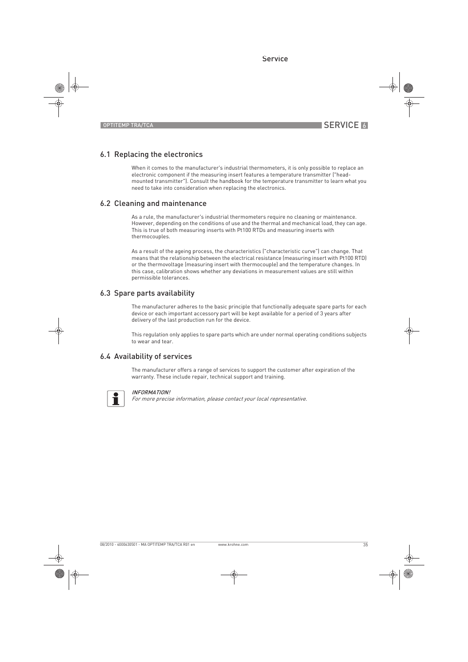 Service | KROHNE OPTITEMP TRA-TCA EN User Manual | Page 35 / 60