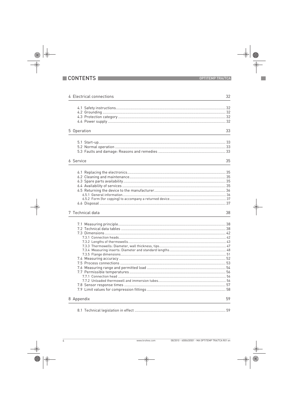 KROHNE OPTITEMP TRA-TCA EN User Manual | Page 4 / 60