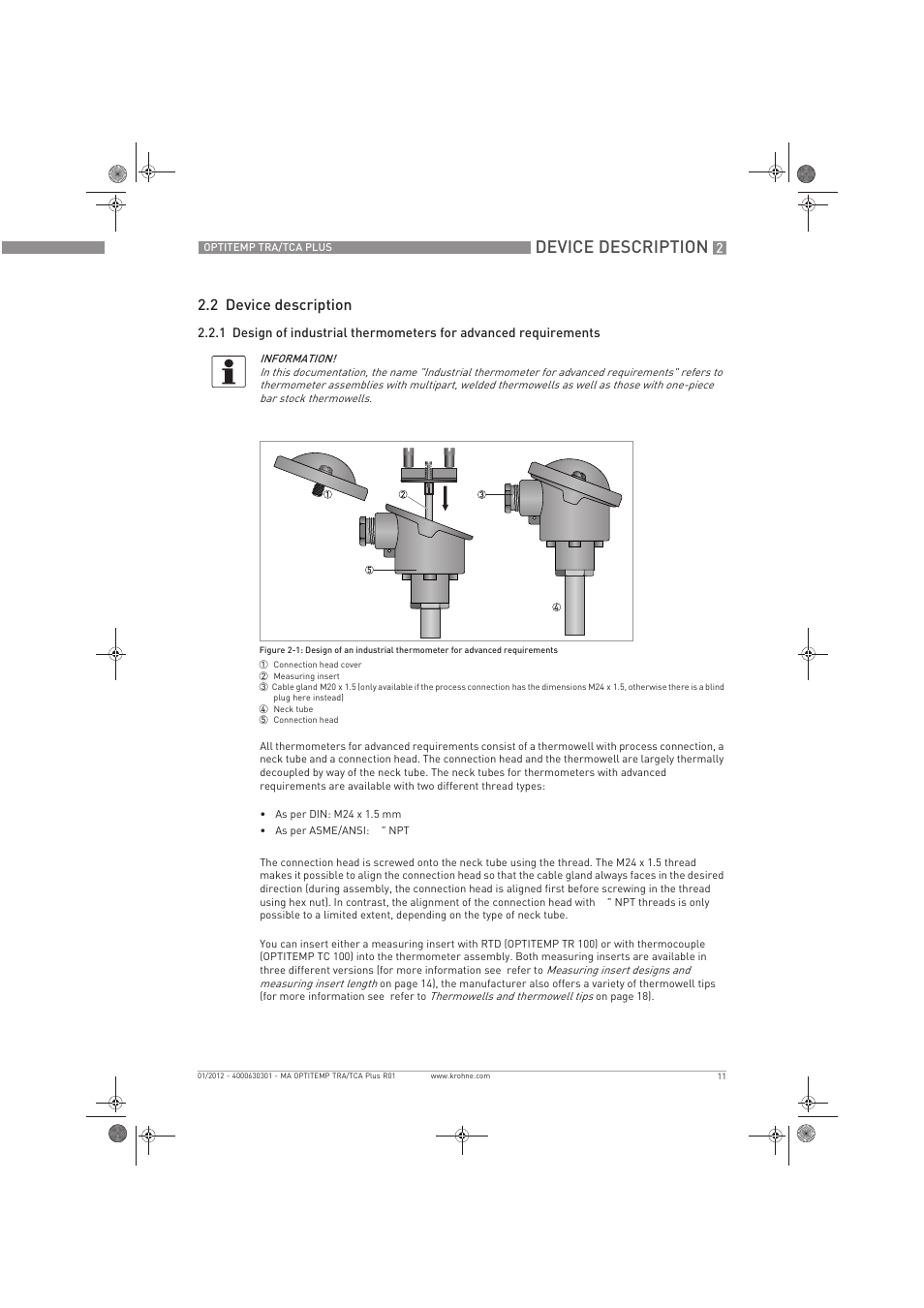 Device description, 2 device description | KROHNE OPTITEMP TRA-TCA Plus EN User Manual | Page 11 / 76