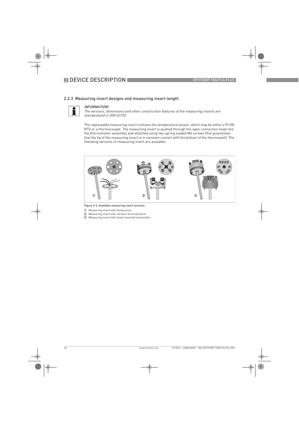Device description | KROHNE OPTITEMP TRA-TCA Plus EN User Manual | Page 14 / 76