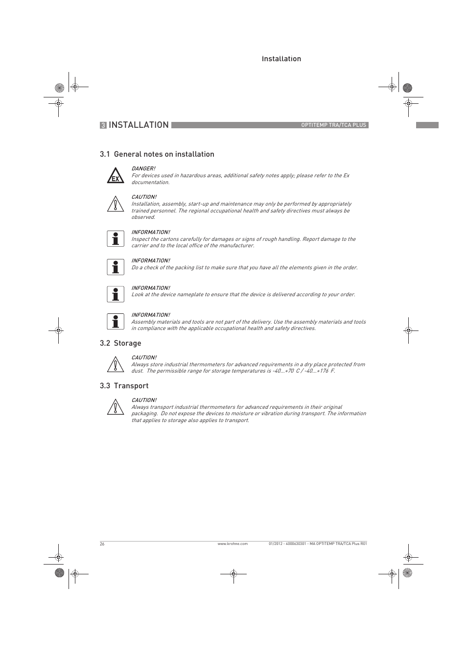 Installation | KROHNE OPTITEMP TRA-TCA Plus EN User Manual | Page 26 / 76