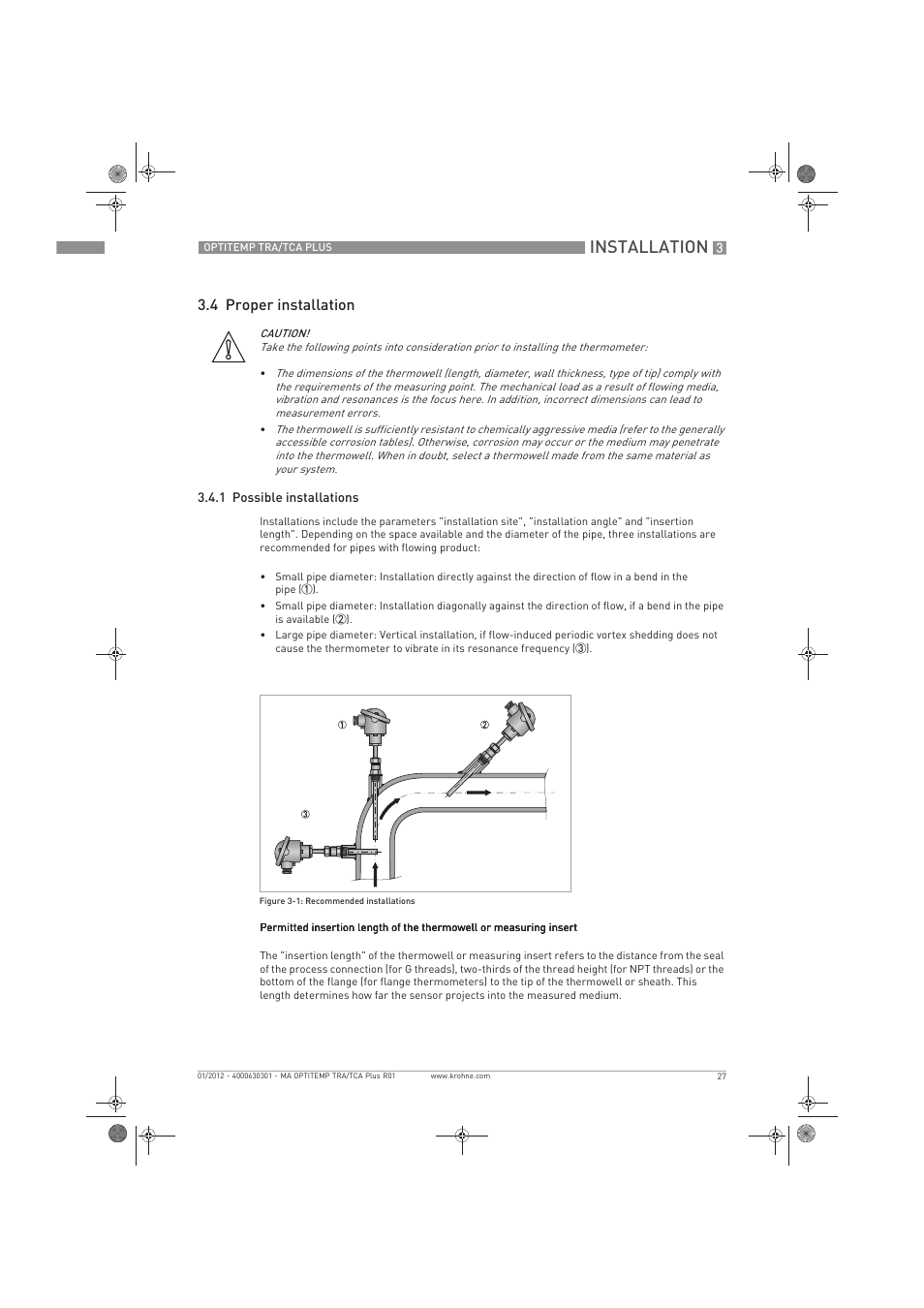 Installation, 4 proper installation | KROHNE OPTITEMP TRA-TCA Plus EN User Manual | Page 27 / 76