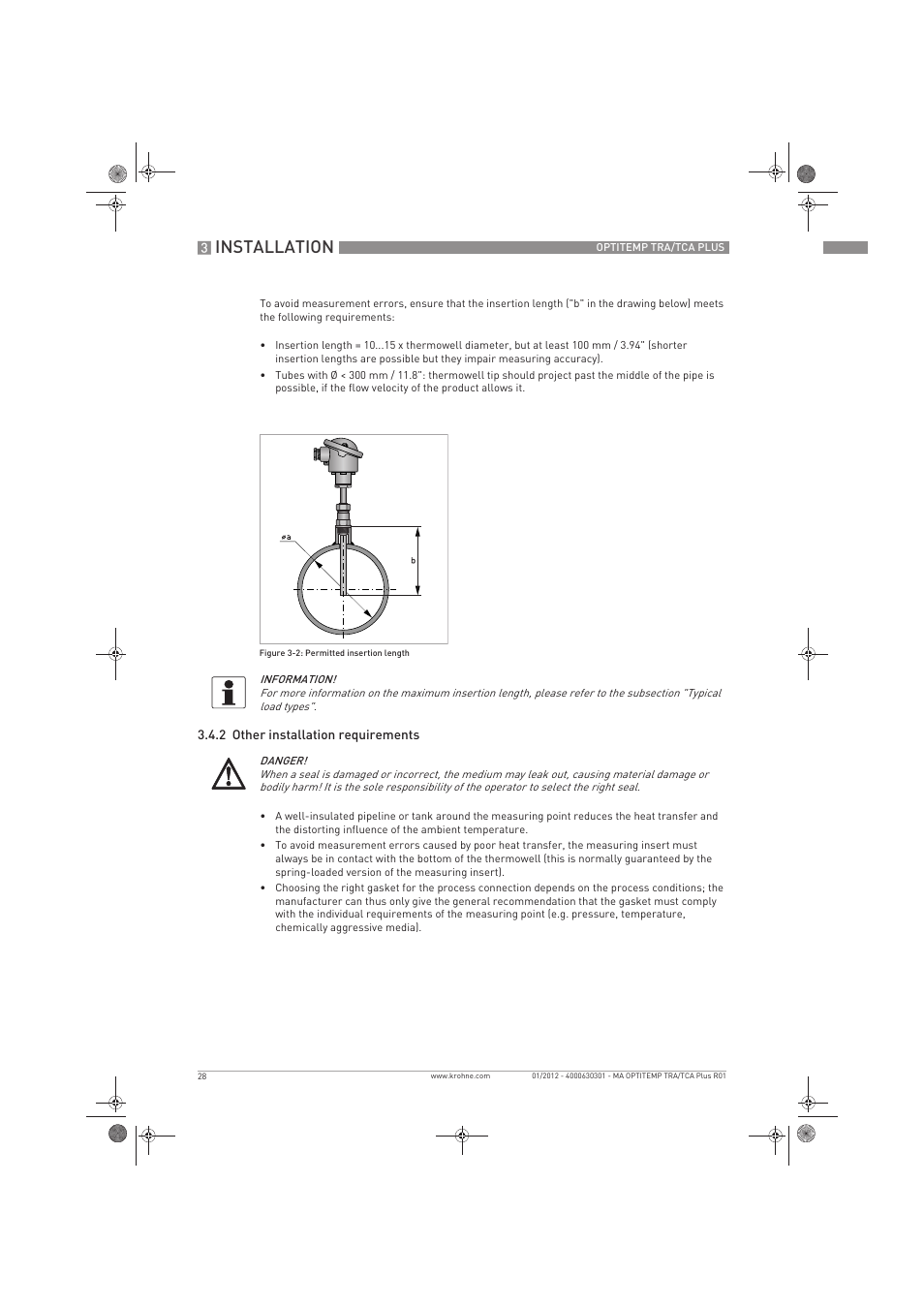 Installation | KROHNE OPTITEMP TRA-TCA Plus EN User Manual | Page 28 / 76