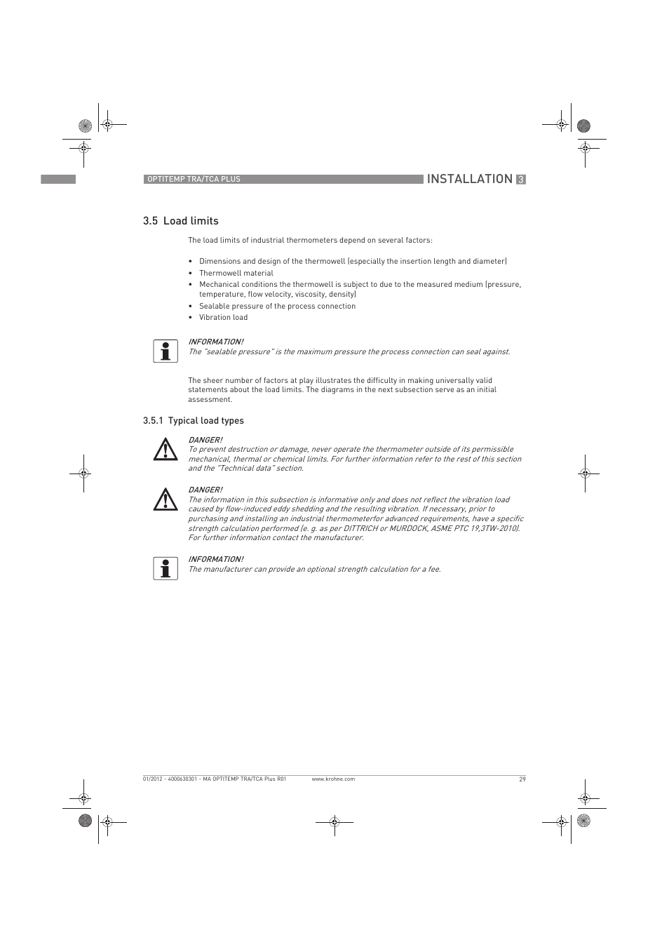 Installation, 5 load limits | KROHNE OPTITEMP TRA-TCA Plus EN User Manual | Page 29 / 76