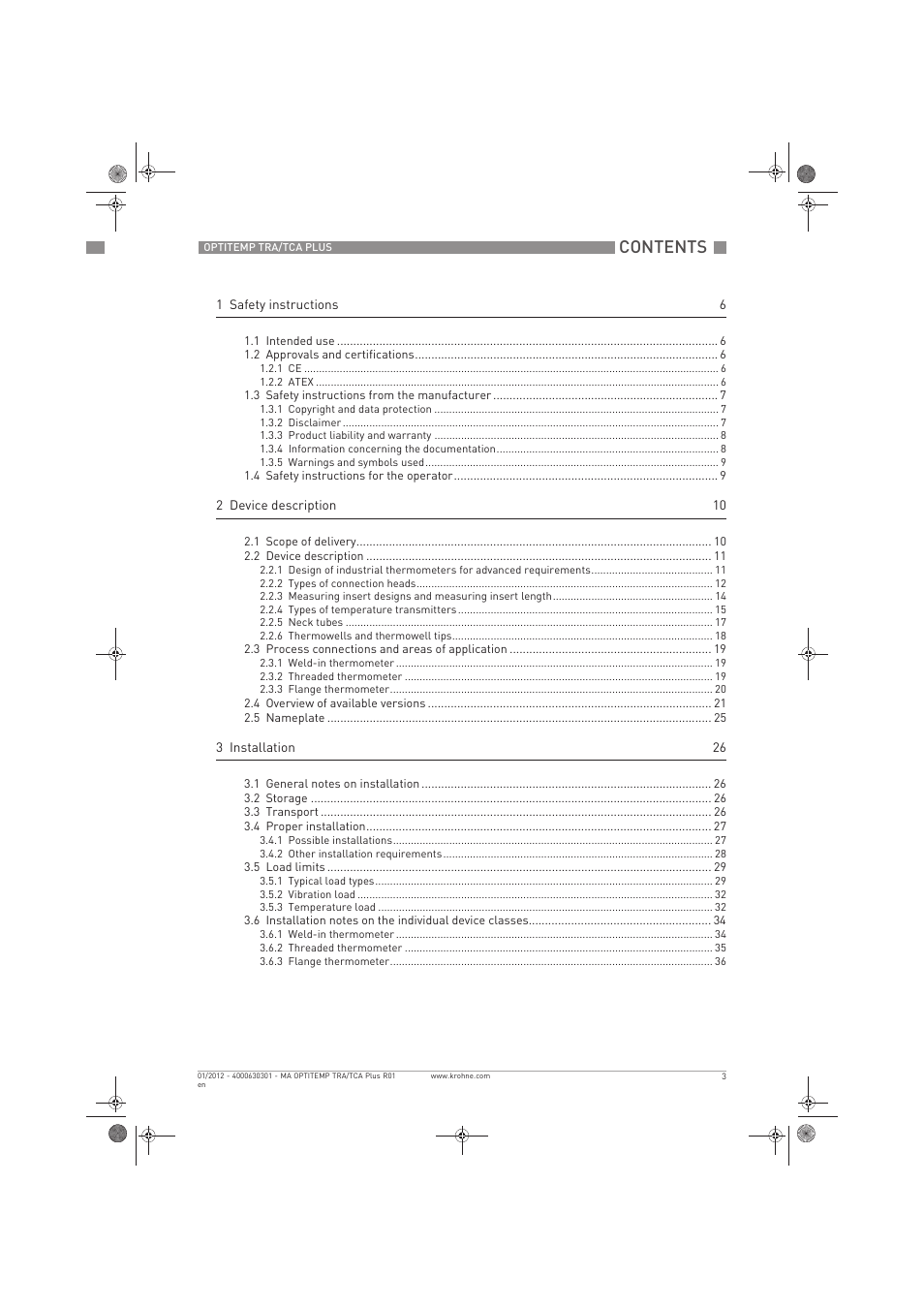 KROHNE OPTITEMP TRA-TCA Plus EN User Manual | Page 3 / 76