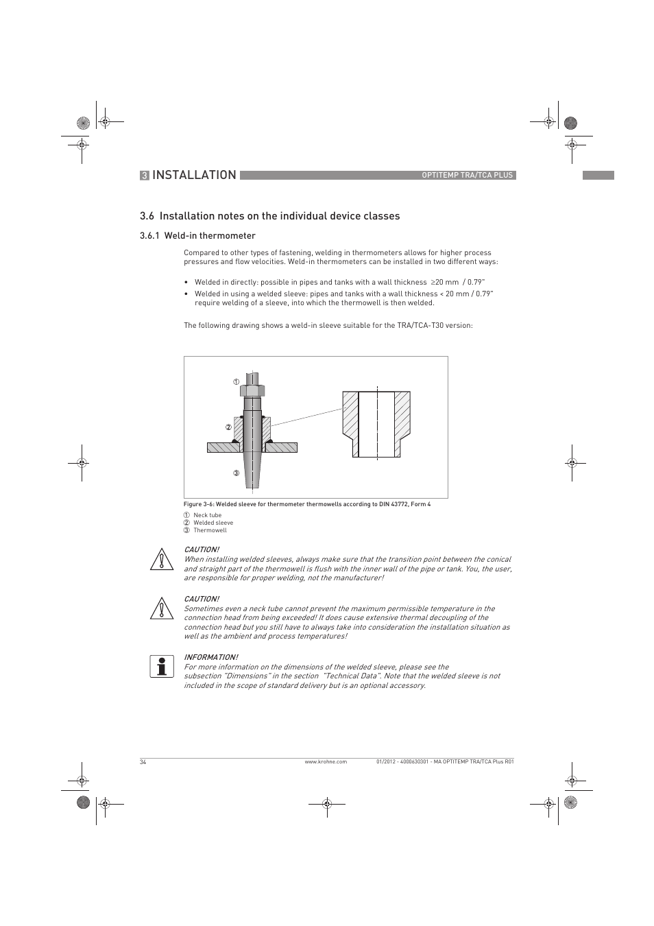 Installation | KROHNE OPTITEMP TRA-TCA Plus EN User Manual | Page 34 / 76