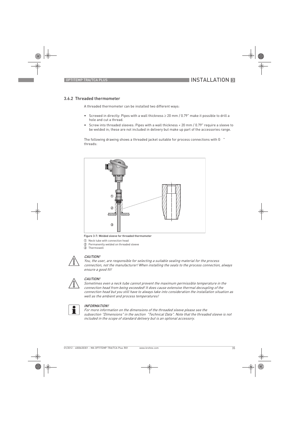 Installation | KROHNE OPTITEMP TRA-TCA Plus EN User Manual | Page 35 / 76