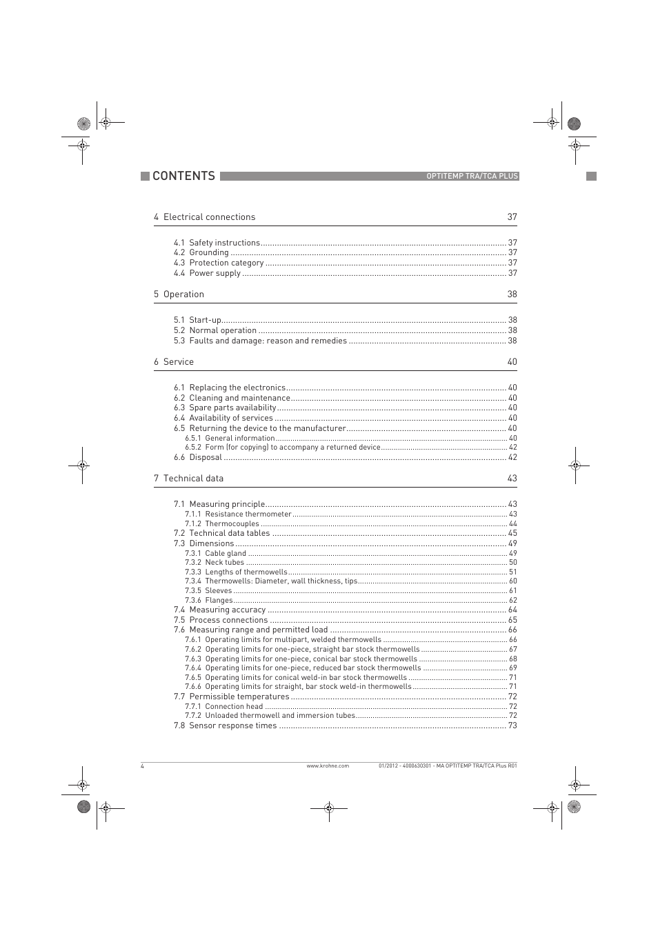 KROHNE OPTITEMP TRA-TCA Plus EN User Manual | Page 4 / 76