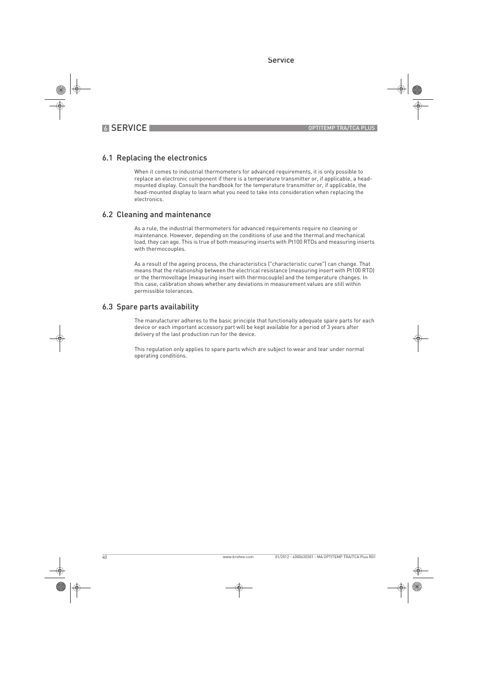 Service | KROHNE OPTITEMP TRA-TCA Plus EN User Manual | Page 40 / 76