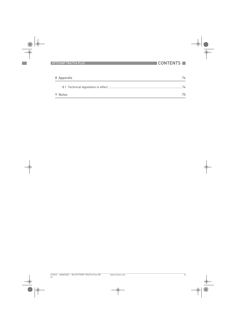 KROHNE OPTITEMP TRA-TCA Plus EN User Manual | Page 5 / 76