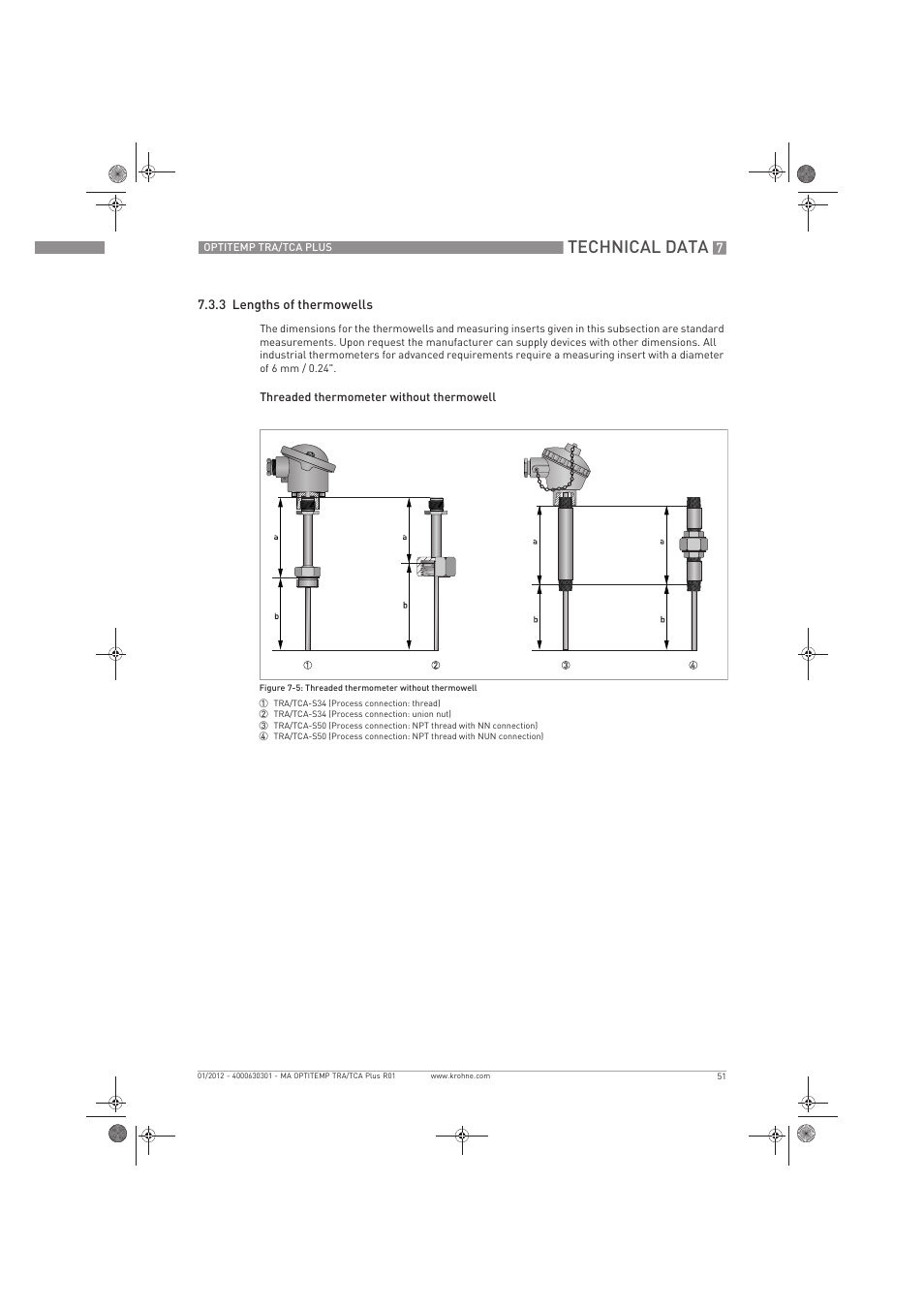 Technical data | KROHNE OPTITEMP TRA-TCA Plus EN User Manual | Page 51 / 76