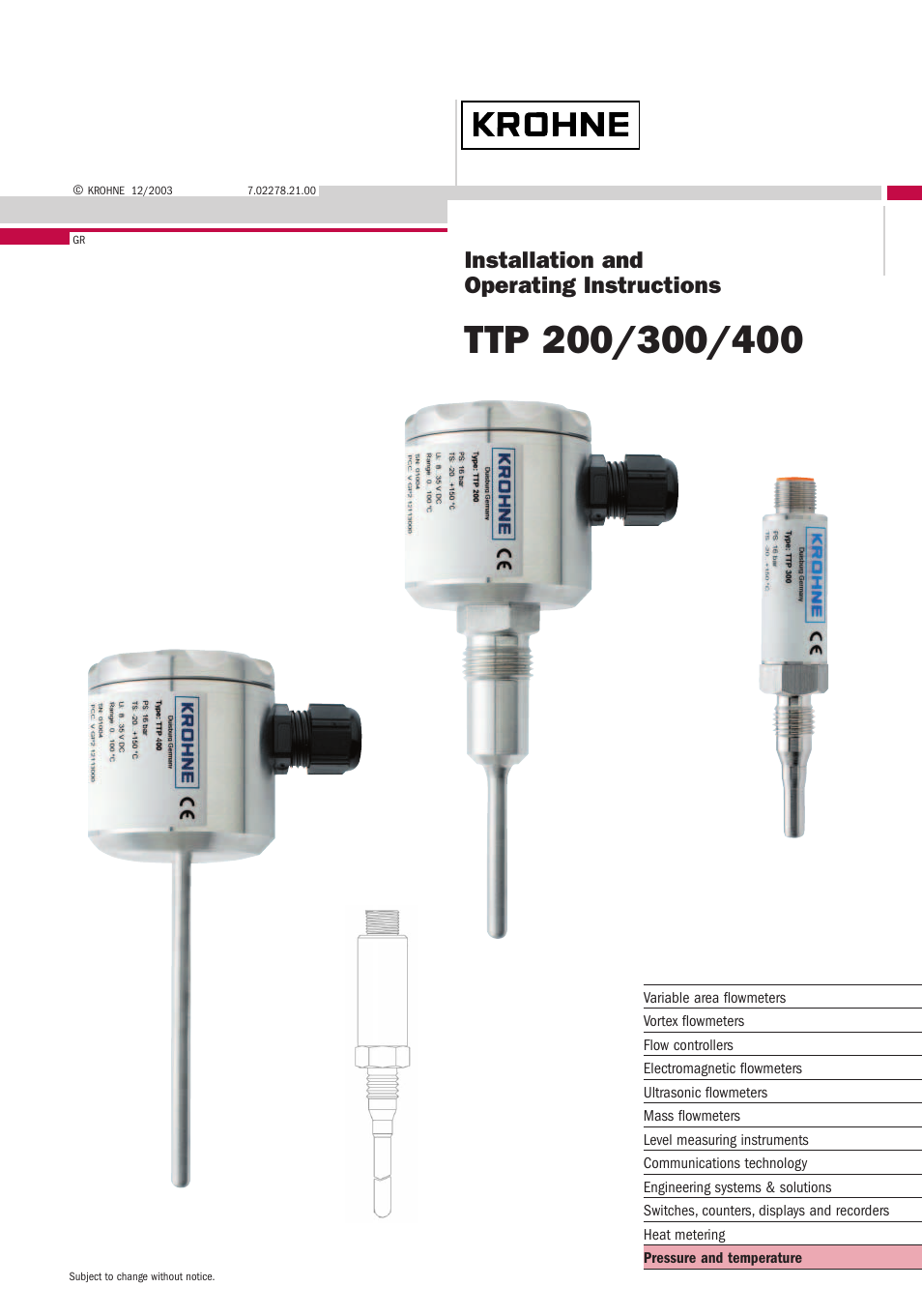 KROHNE TTP 400 EN User Manual | 15 pages