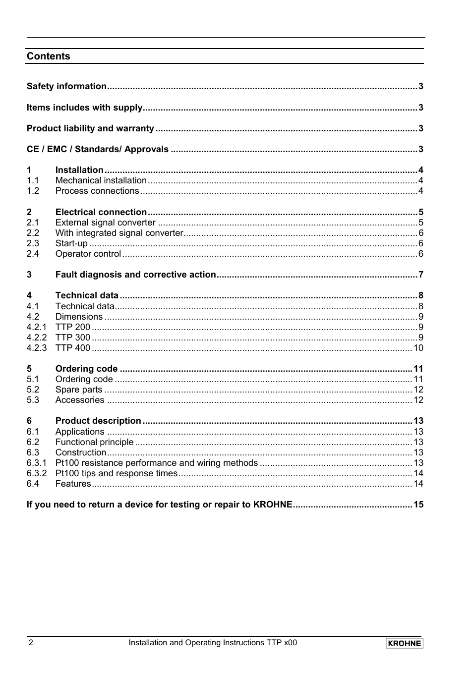 KROHNE TTP 400 EN User Manual | Page 2 / 15