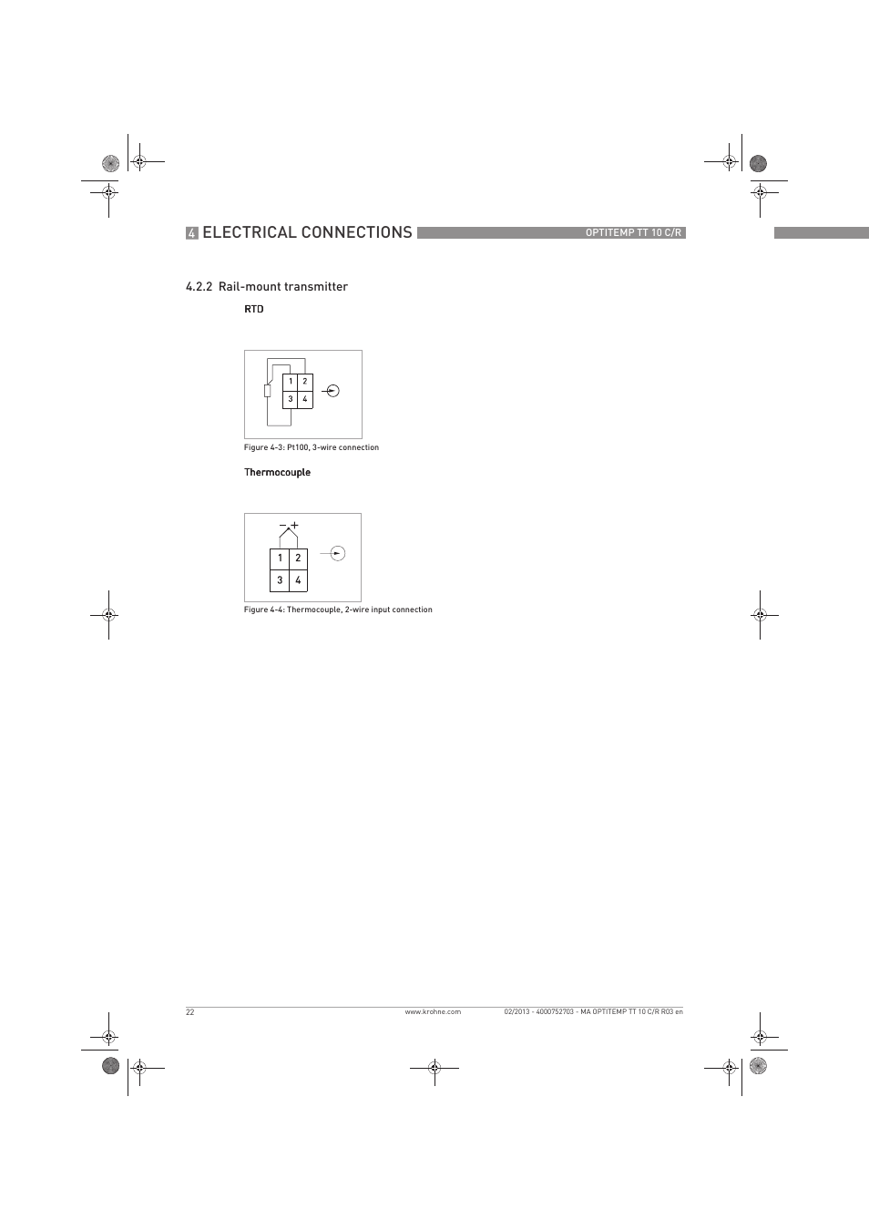 Electrical connections | KROHNE OPTITEMP TT 10 C-R EN User Manual | Page 22 / 52