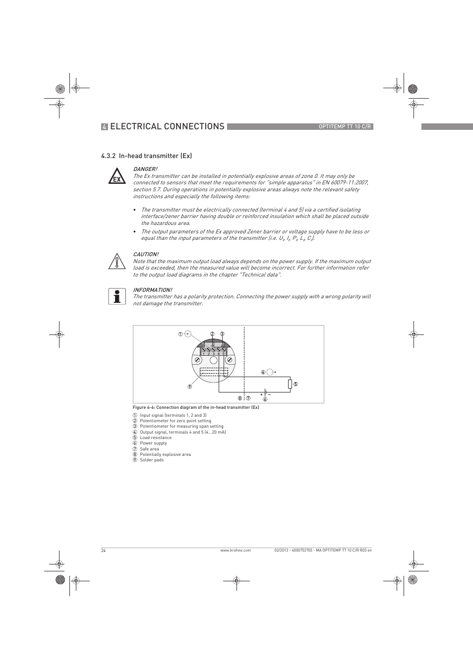 Electrical connections | KROHNE OPTITEMP TT 10 C-R EN User Manual | Page 24 / 52