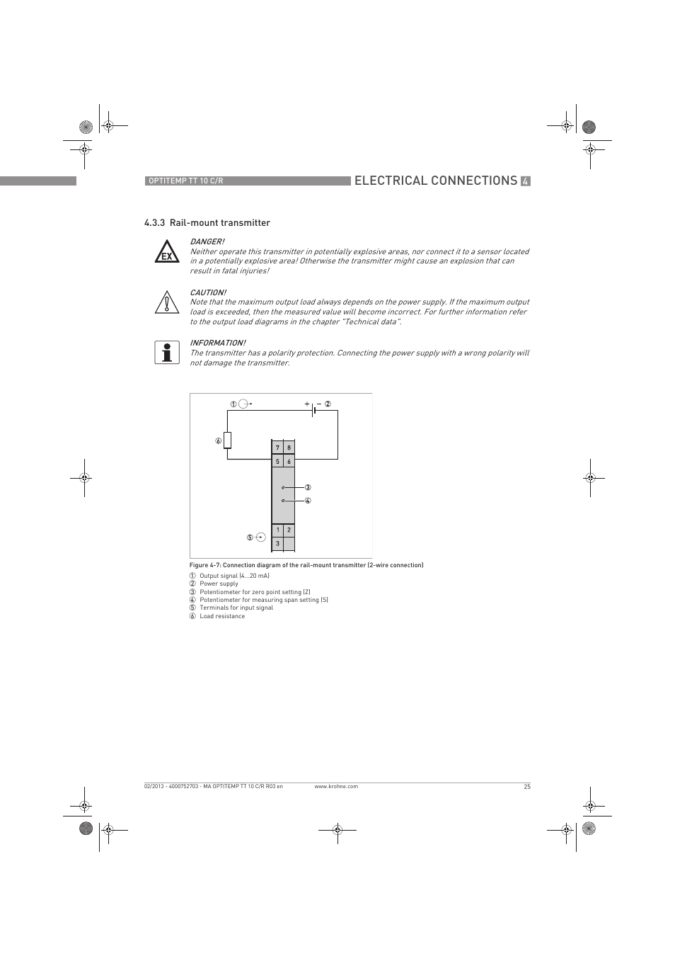 Electrical connections | KROHNE OPTITEMP TT 10 C-R EN User Manual | Page 25 / 52