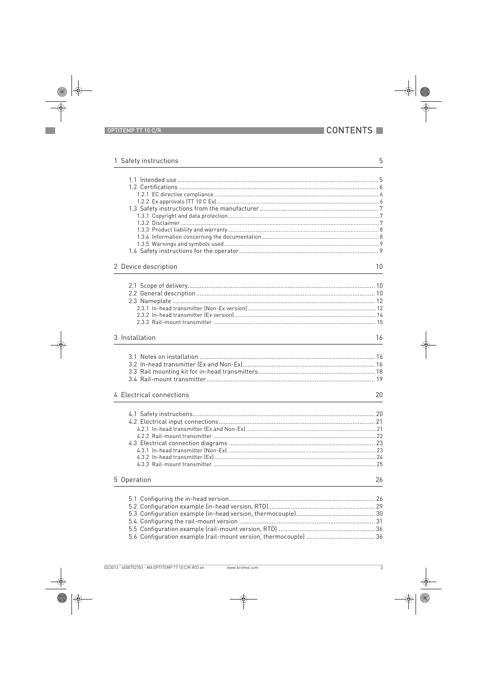 KROHNE OPTITEMP TT 10 C-R EN User Manual | Page 3 / 52