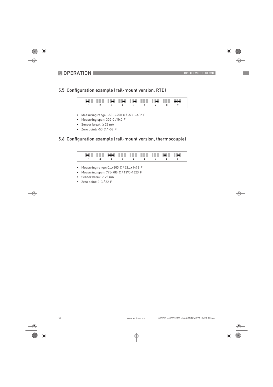 Operation, 5 configuration example (rail-mount version, rtd) | KROHNE OPTITEMP TT 10 C-R EN User Manual | Page 36 / 52