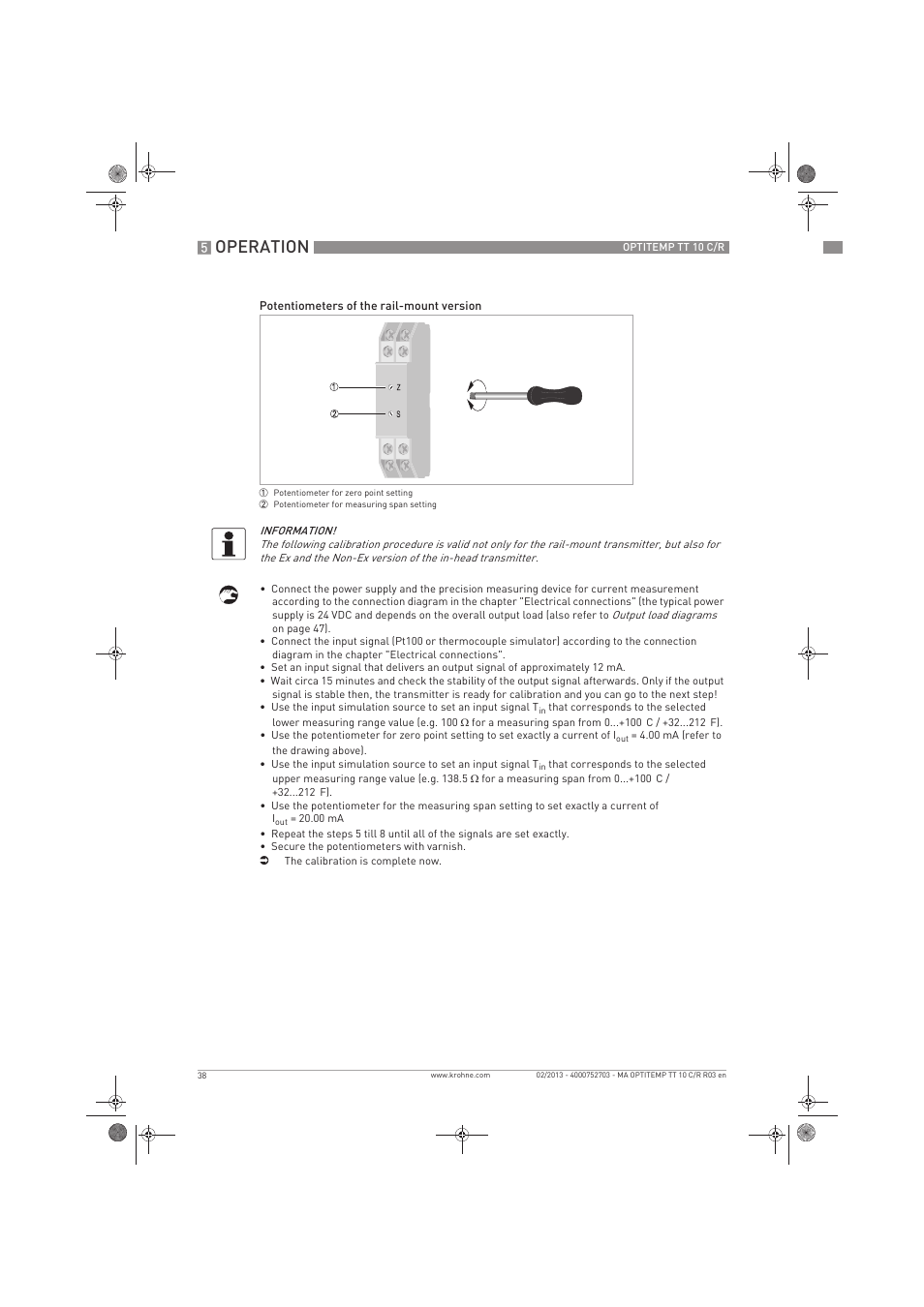 Operation | KROHNE OPTITEMP TT 10 C-R EN User Manual | Page 38 / 52