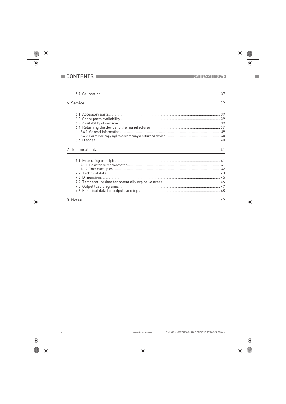 KROHNE OPTITEMP TT 10 C-R EN User Manual | Page 4 / 52