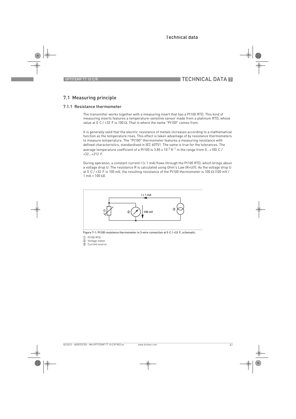 Technical data, Technical data 7.1 measuring principle | KROHNE OPTITEMP TT 10 C-R EN User Manual | Page 41 / 52