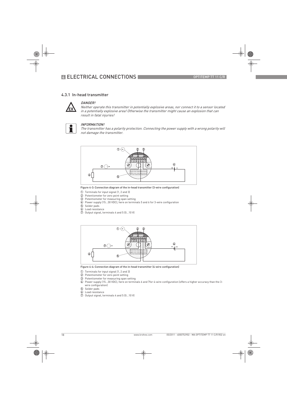 Electrical connections | KROHNE OPTITEMP TT 11 C-R EN User Manual | Page 18 / 40