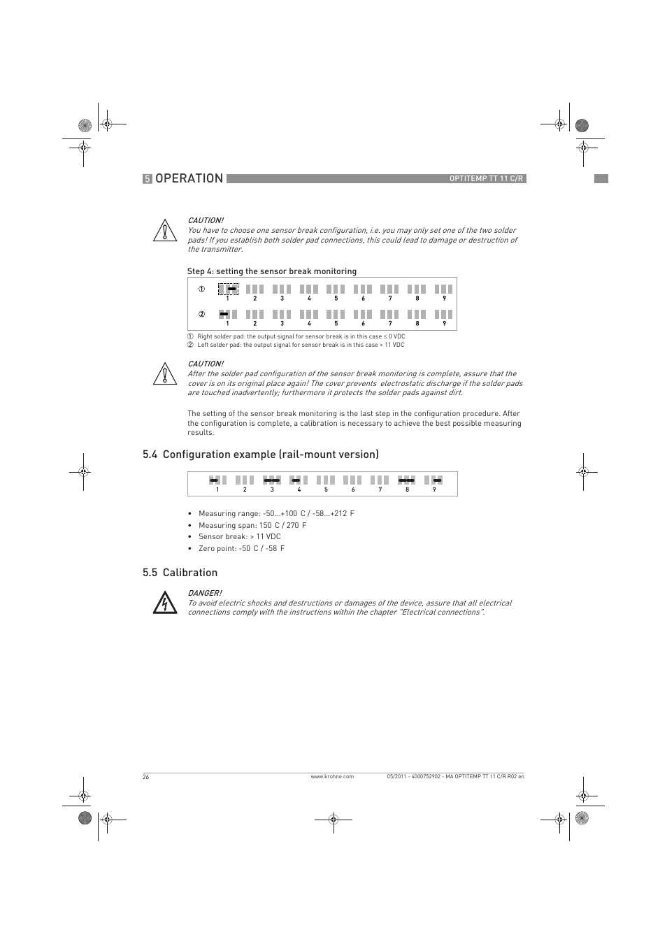 Operation, 4 configuration example (rail-mount version), 5 calibration | KROHNE OPTITEMP TT 11 C-R EN User Manual | Page 26 / 40