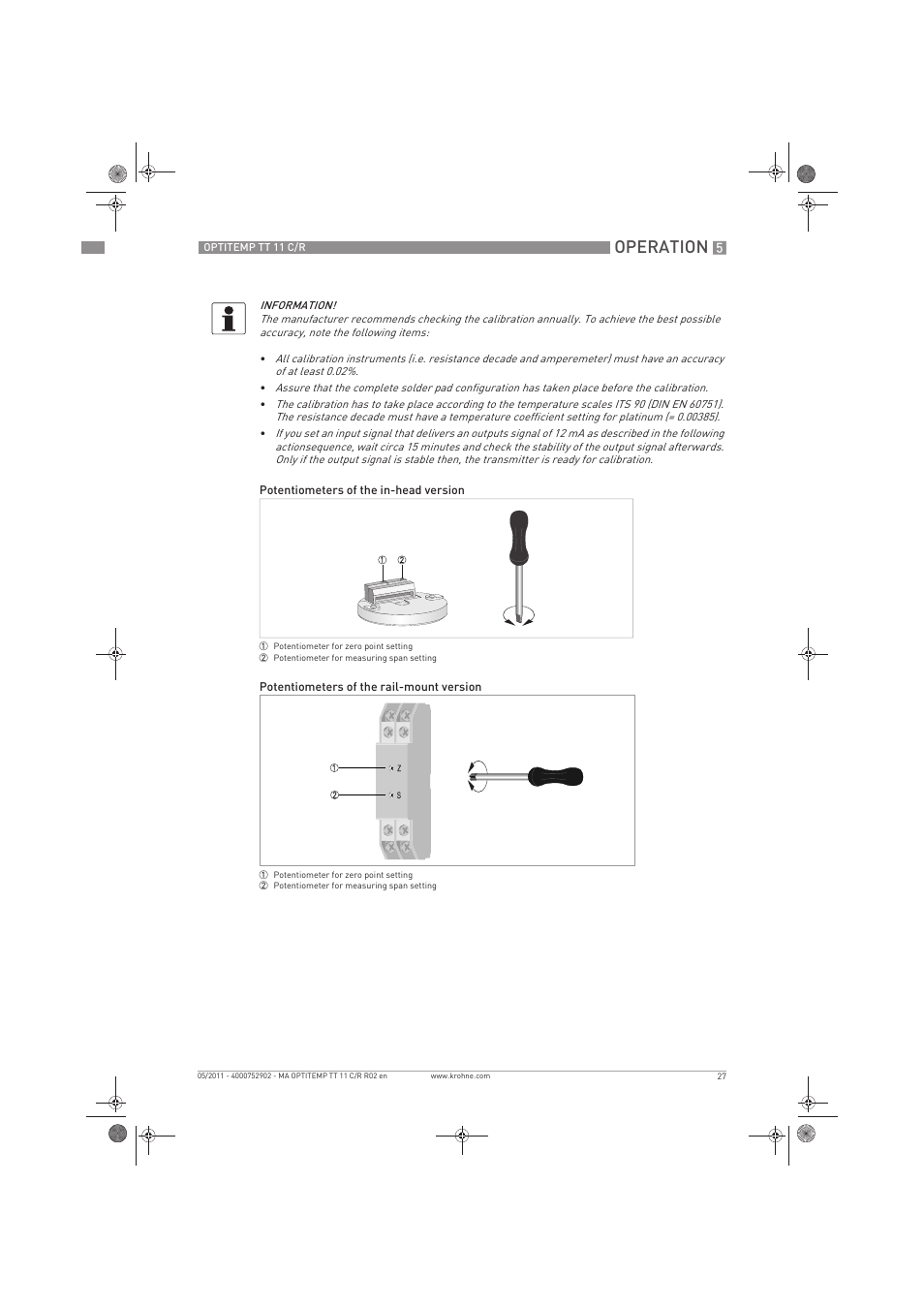 Operation | KROHNE OPTITEMP TT 11 C-R EN User Manual | Page 27 / 40